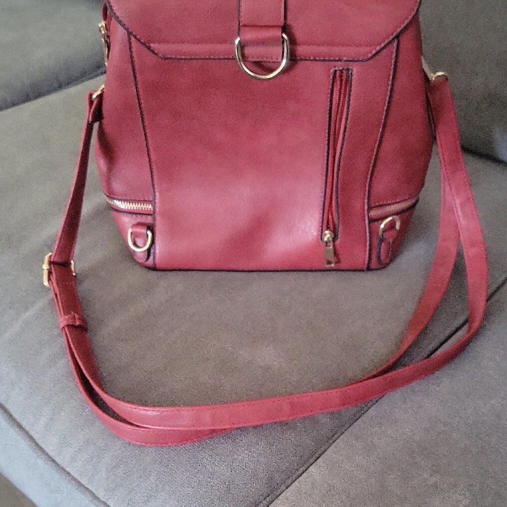 Red Faux Leather Backpack Purse - Picture 4 of 16